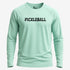 Light green long-sleeve shirt with 'Pickleball' text on a white background